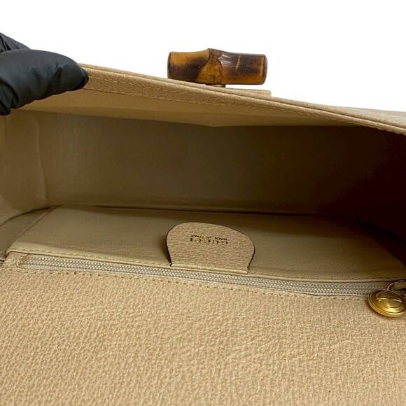 GUCCI Authentic Cream Leather Bamboo Pochette Shoulder Bag - Picture 9 of 10